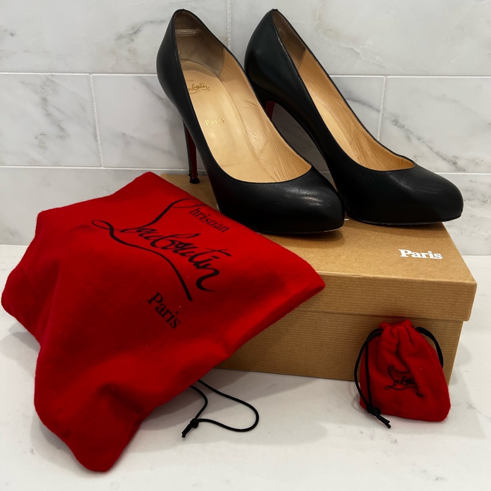 EUC Christian Louboutin New Declic 120 Kid Black Leather size 40.5